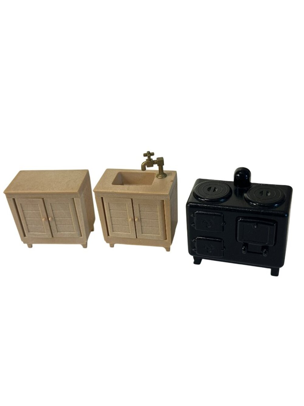 Calico Critters Furniture Lot Vintage Black Stove Bathroom Sink Cabinet 3 Pcs